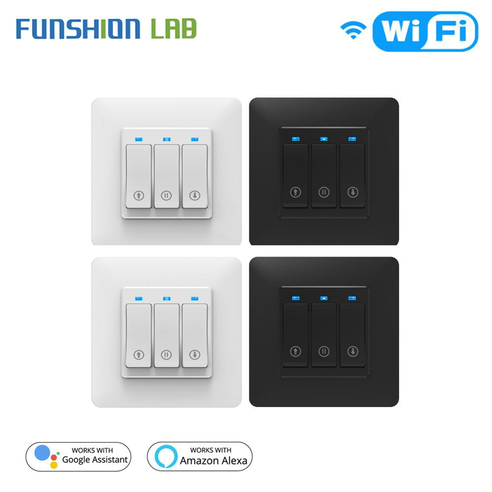 Funshion 2pcs White WiFi Smart Push Button Curtain RollerBlinds Shutter Switch Tuya Remote Control Works with Alexa Google Home